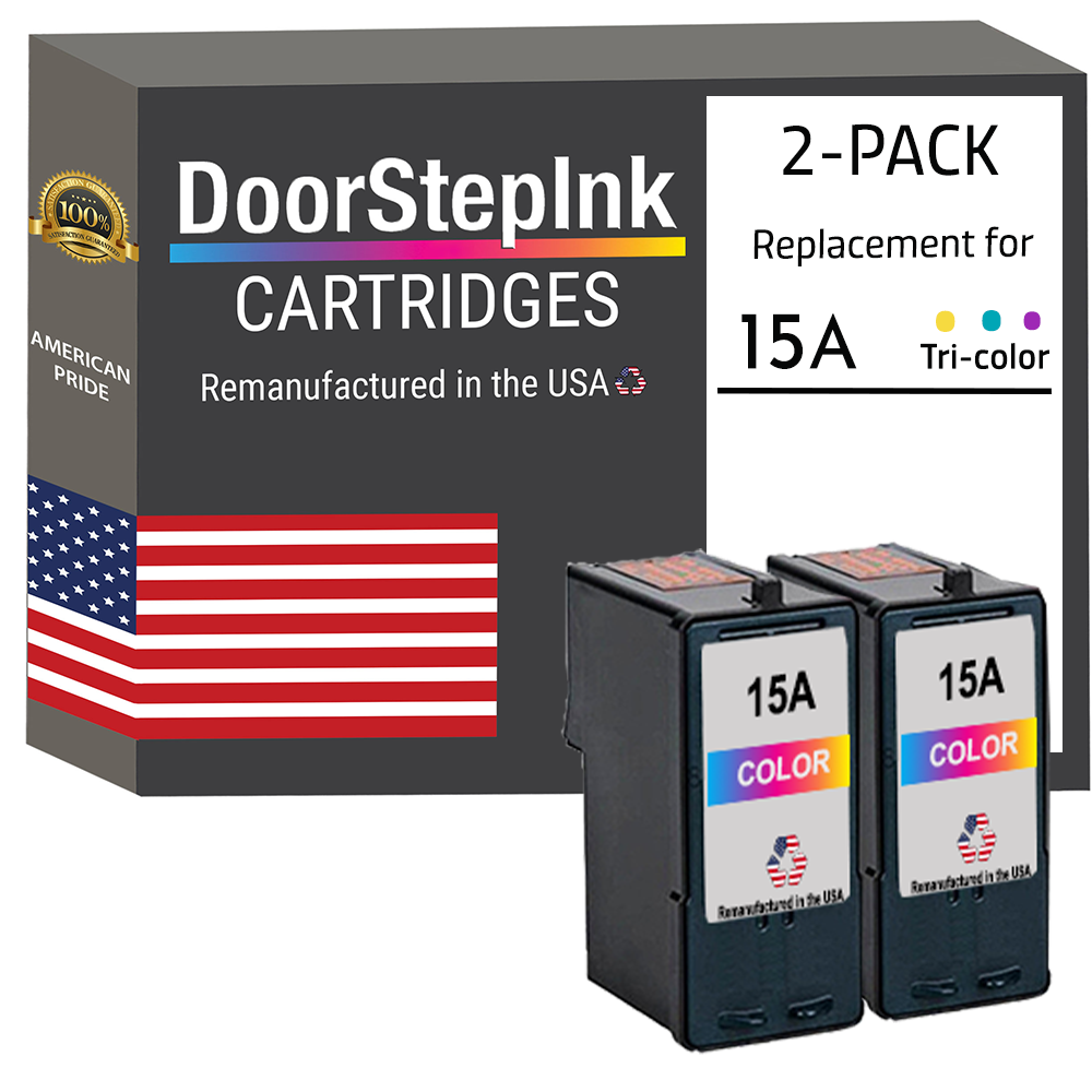 DoorStepInk for Lexmark #15A Color Twin Pack Remanufactured in the USA Ink Cartridges, 18C2100