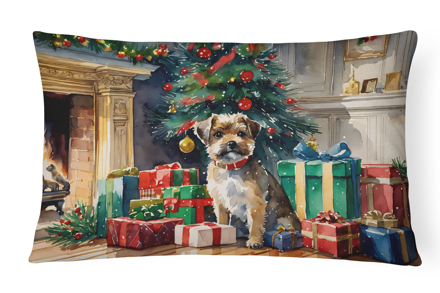 Border Terrier Cozy Christmas Throw Pillow