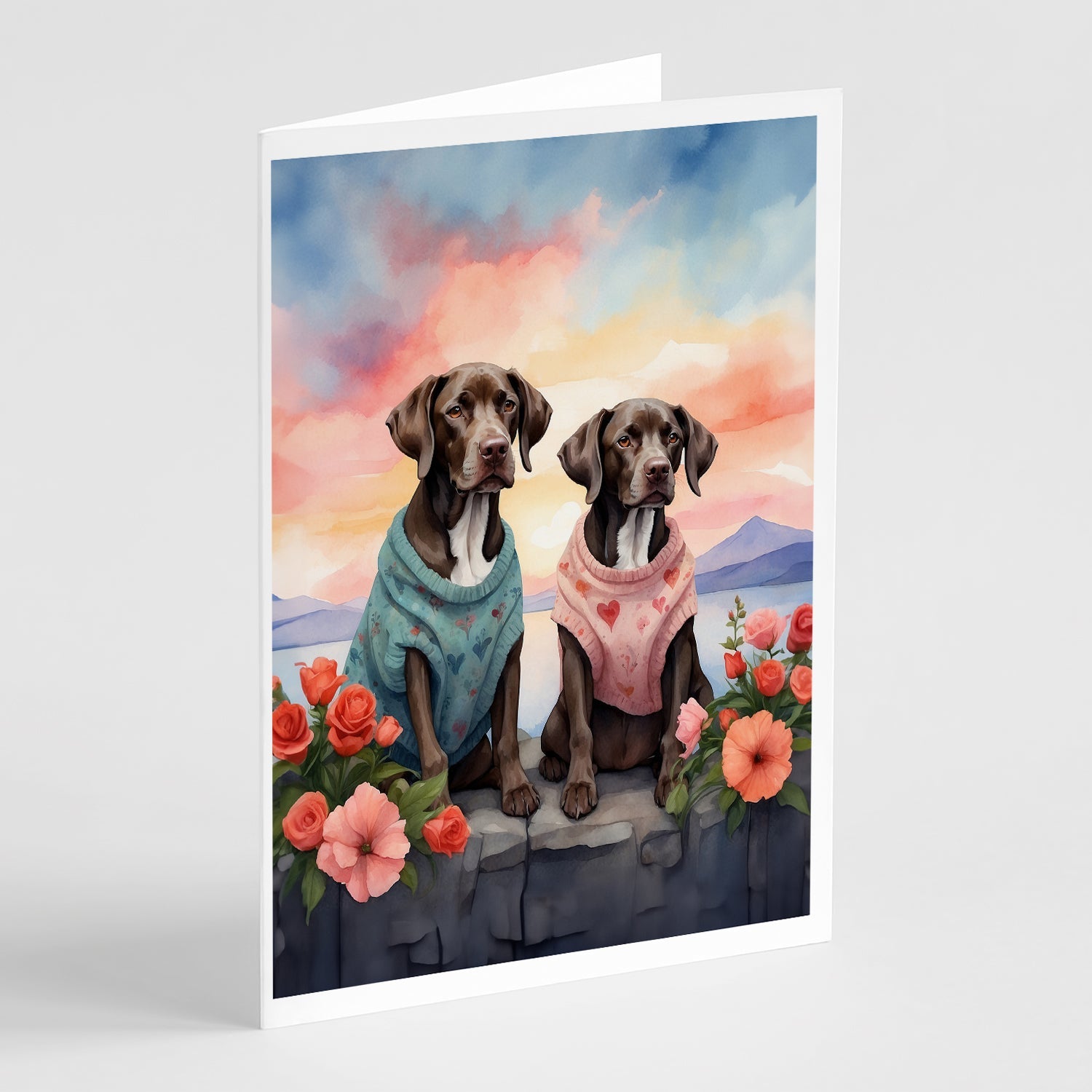 German Shorthaired Pointer Two Hearts Greeting Cards Pack of 8