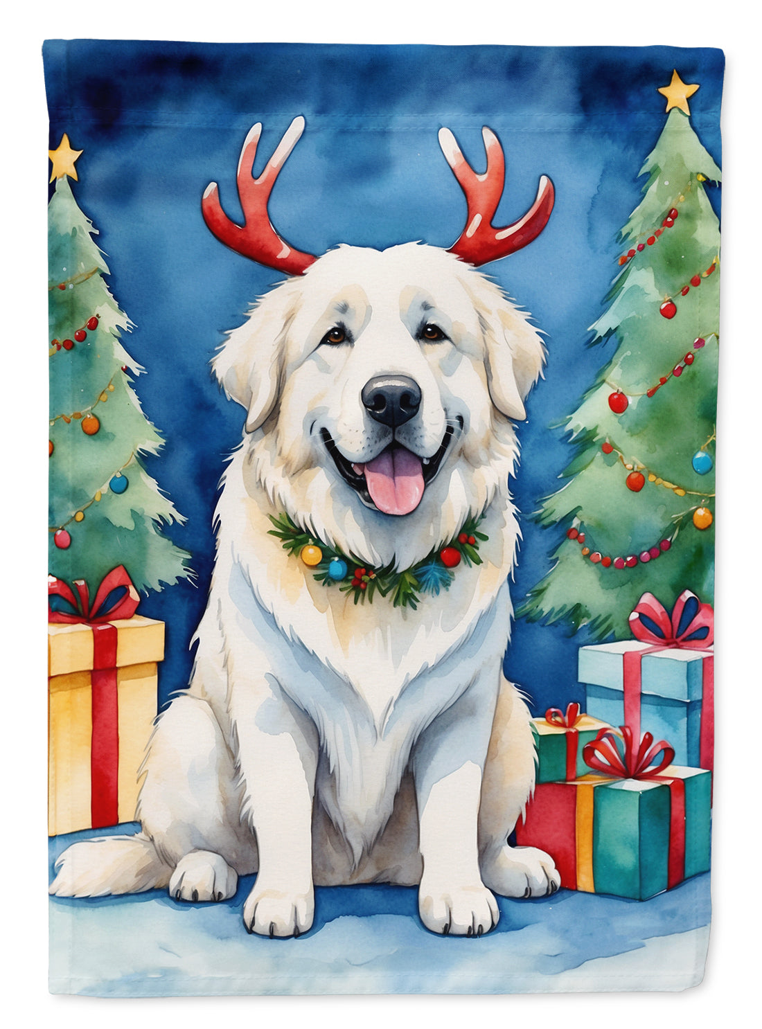 Great Pyrenees Christmas Reindeer House Flag