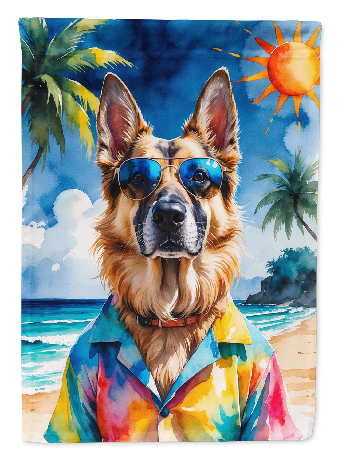 German Shepherd Summer Beach Time Garden Flag