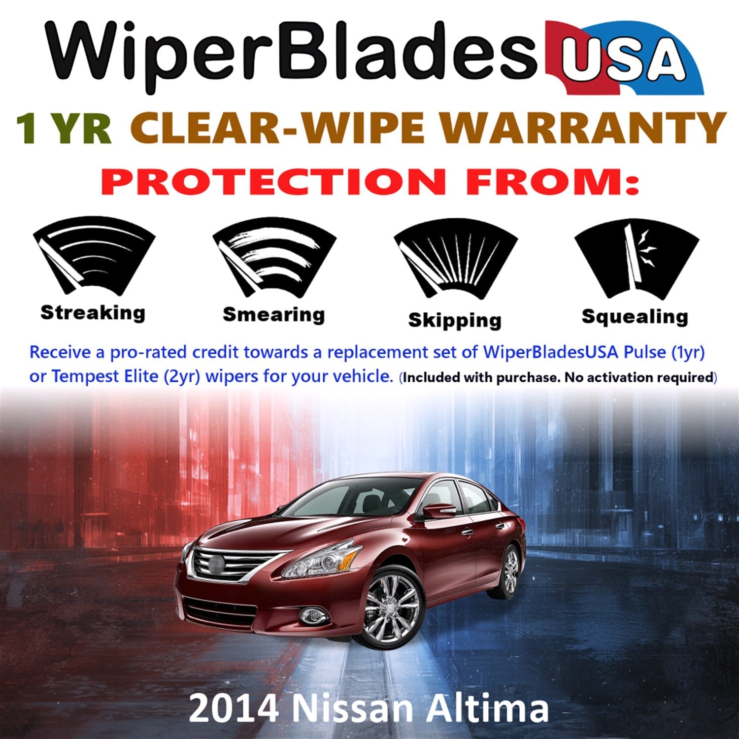 2014 Nissan Altima Wiper Blades Set w/1yr Warranty (Set of 2) Pulse Beam Wipers