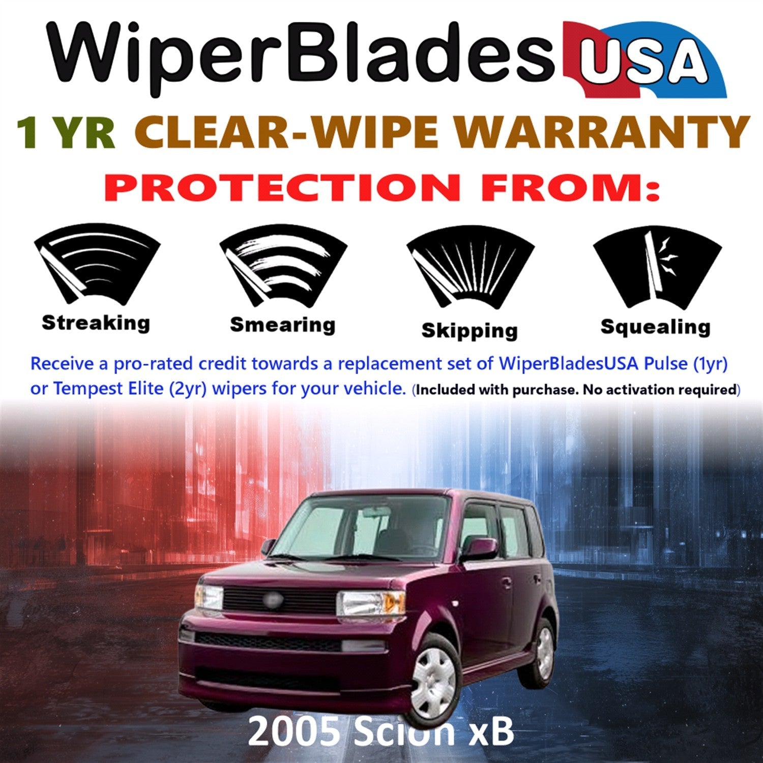 2005 Scion xB Wiper Blades Set w/1yr Wear Warranty (Set of 2) Pulse Beam Wipers