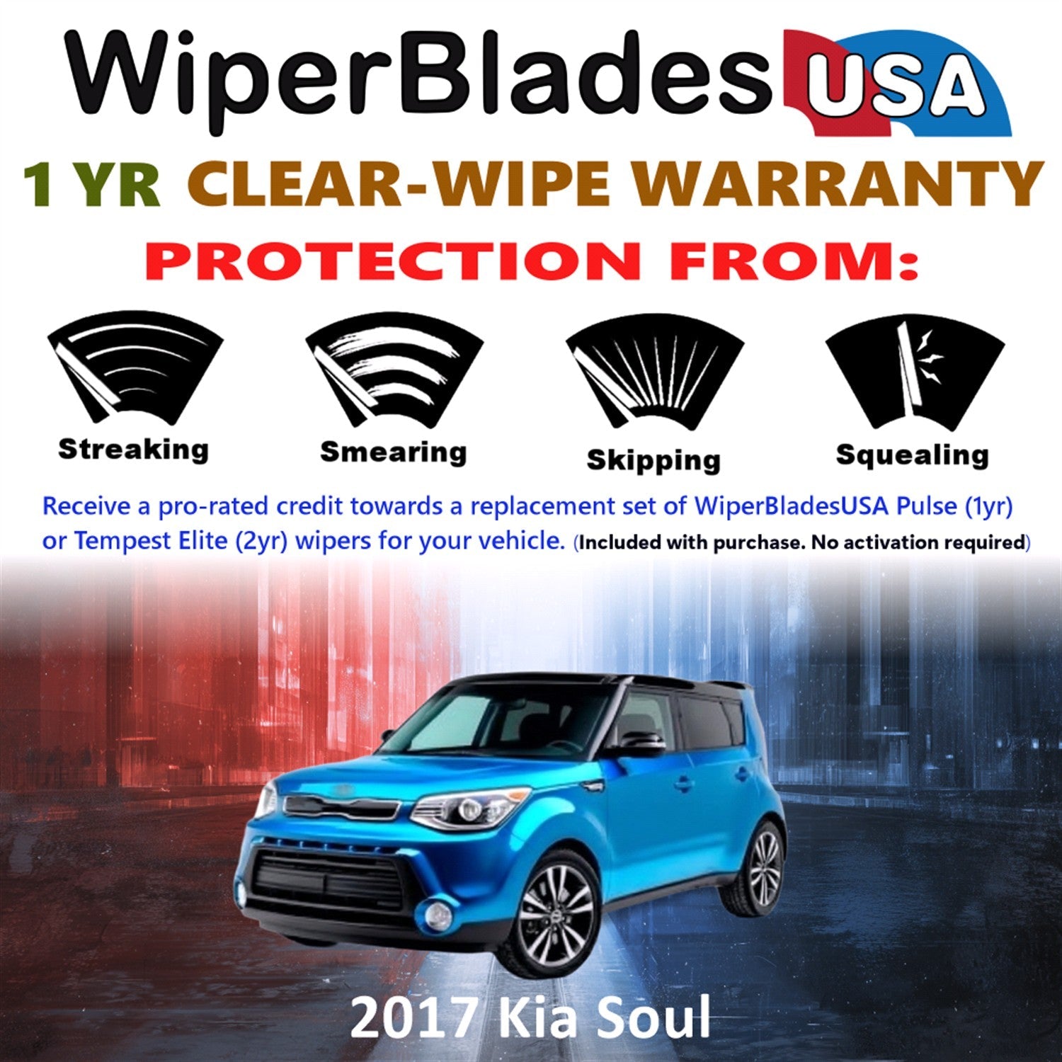 2017 Kia Soul Wiper Blades w/1yr Wear Warranty (Set of 3) w/Rear Wipers