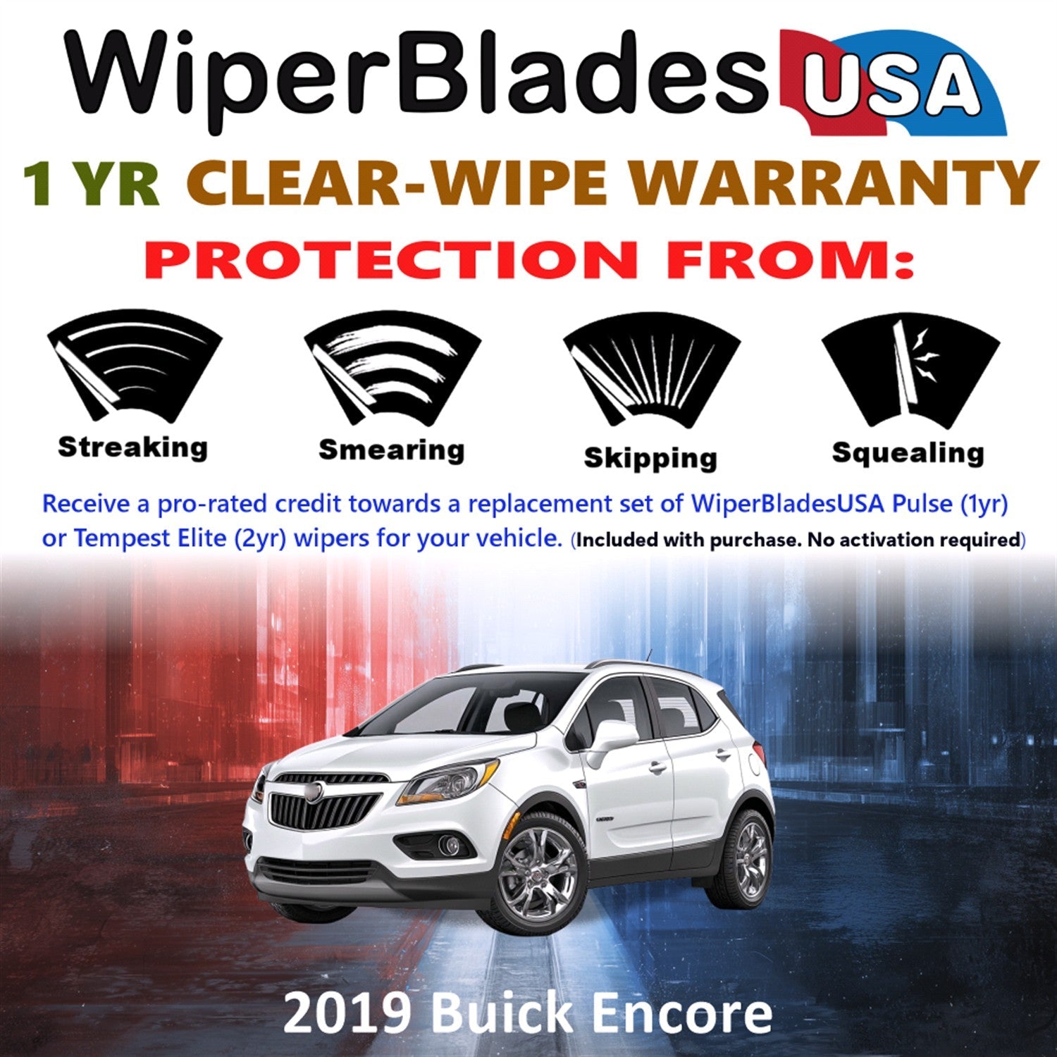 2019 Buick Encore Wiper Blades w/1yr Wear Warranty (Set of 3) w/Rear Wipers
