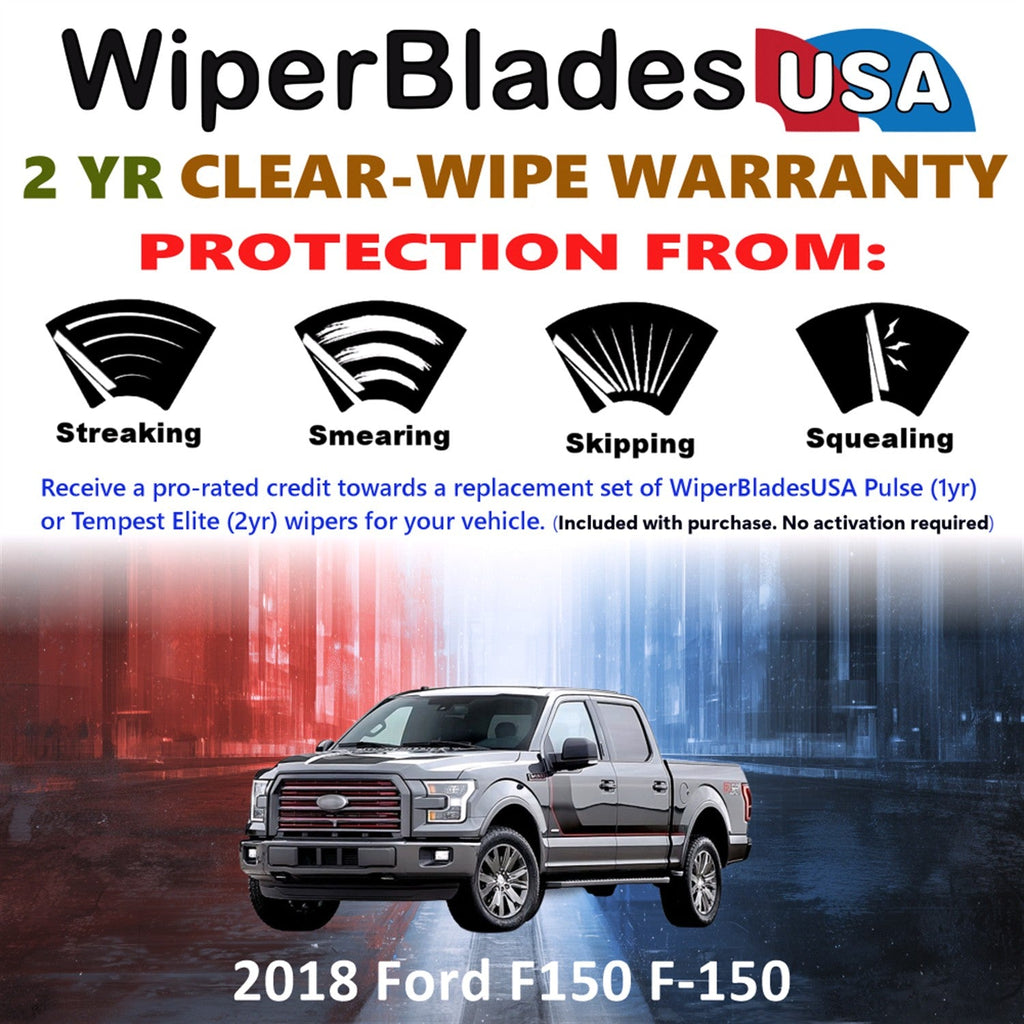 2018 Ford F150 F-150  Wiper Blades w/2yr Wear Warranty (Set of 2) Beam Wipers