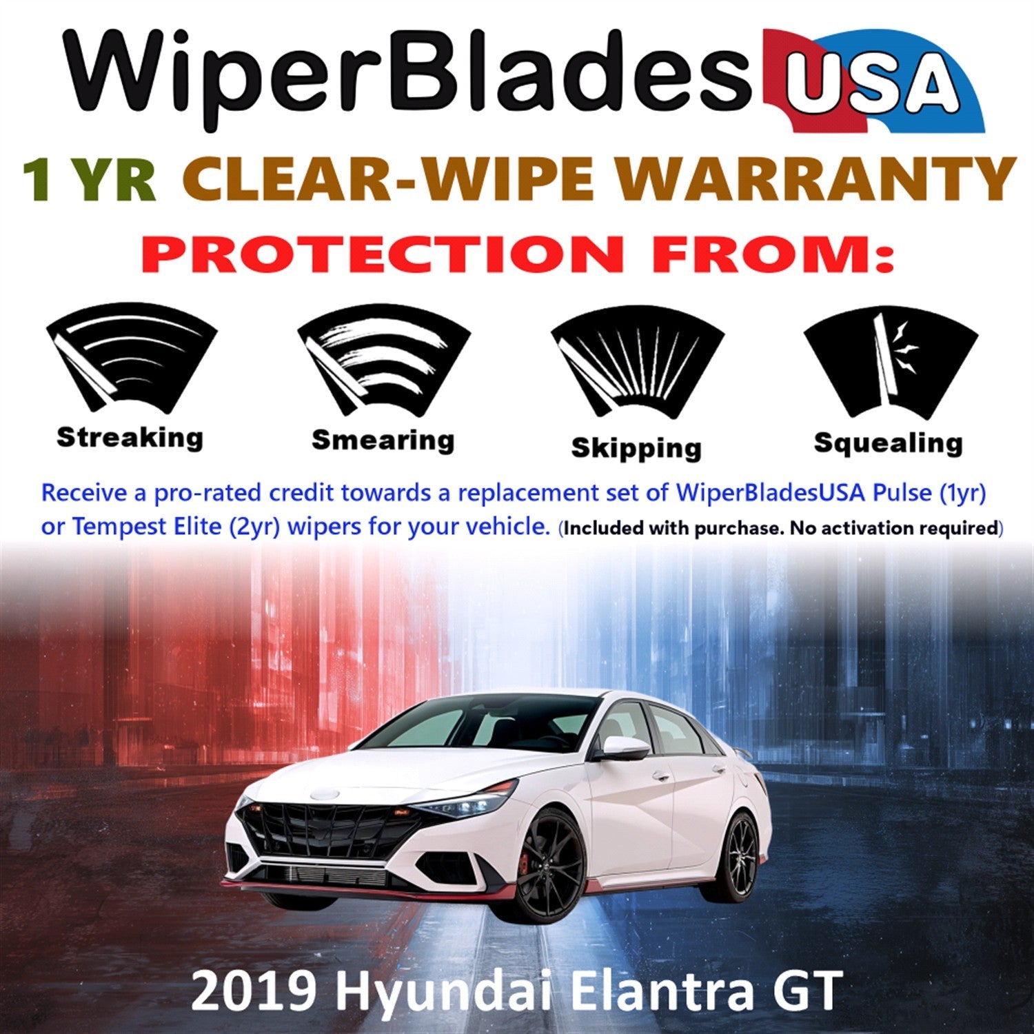 2019 Hyundai Elantra GT Wiper Blades w/1yr Warranty (Set of 3) w/Rear Wipers