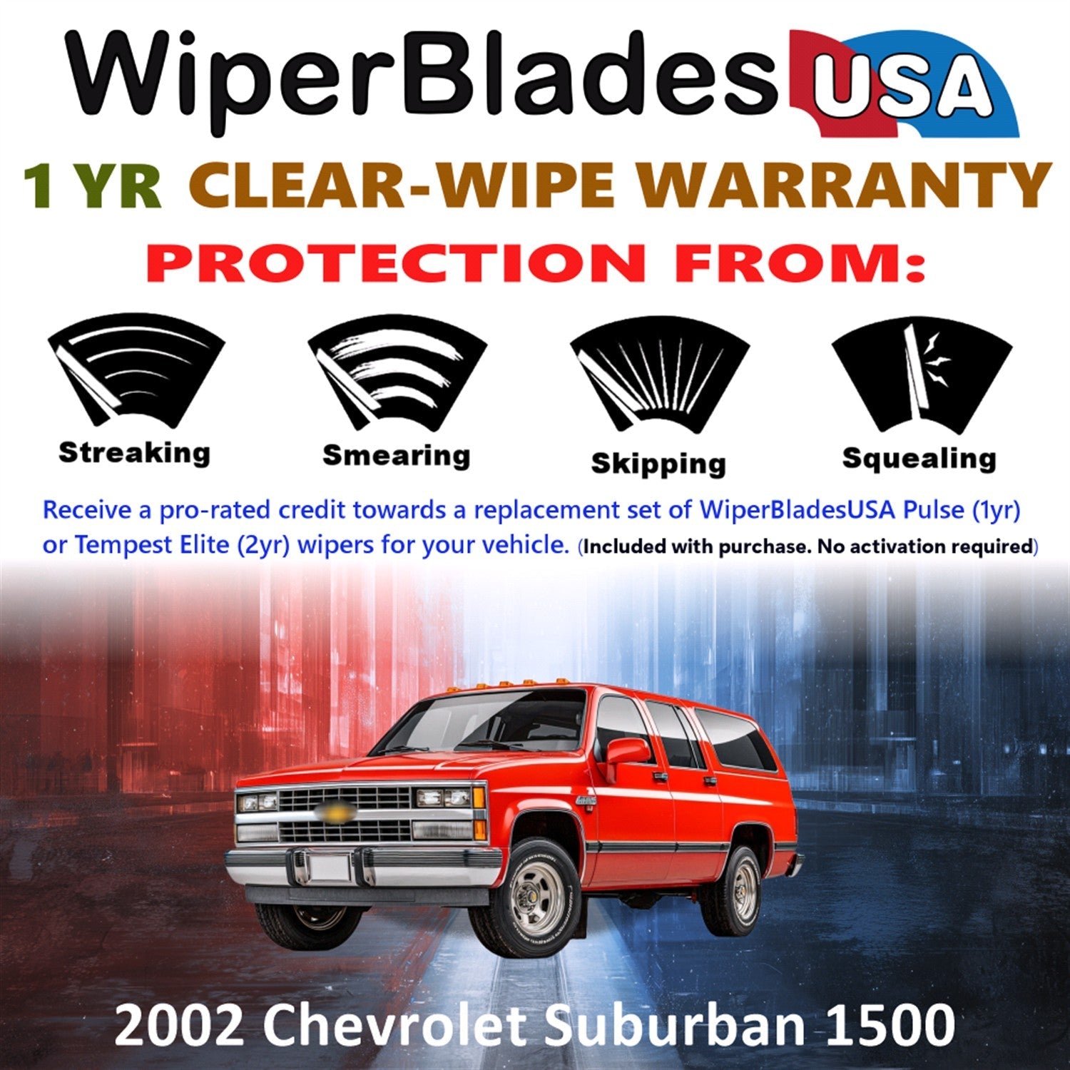 2002 Chevrolet Suburban 1500 Wiper Blades Set w/1yr Warranty (Set of 3) w/Rear