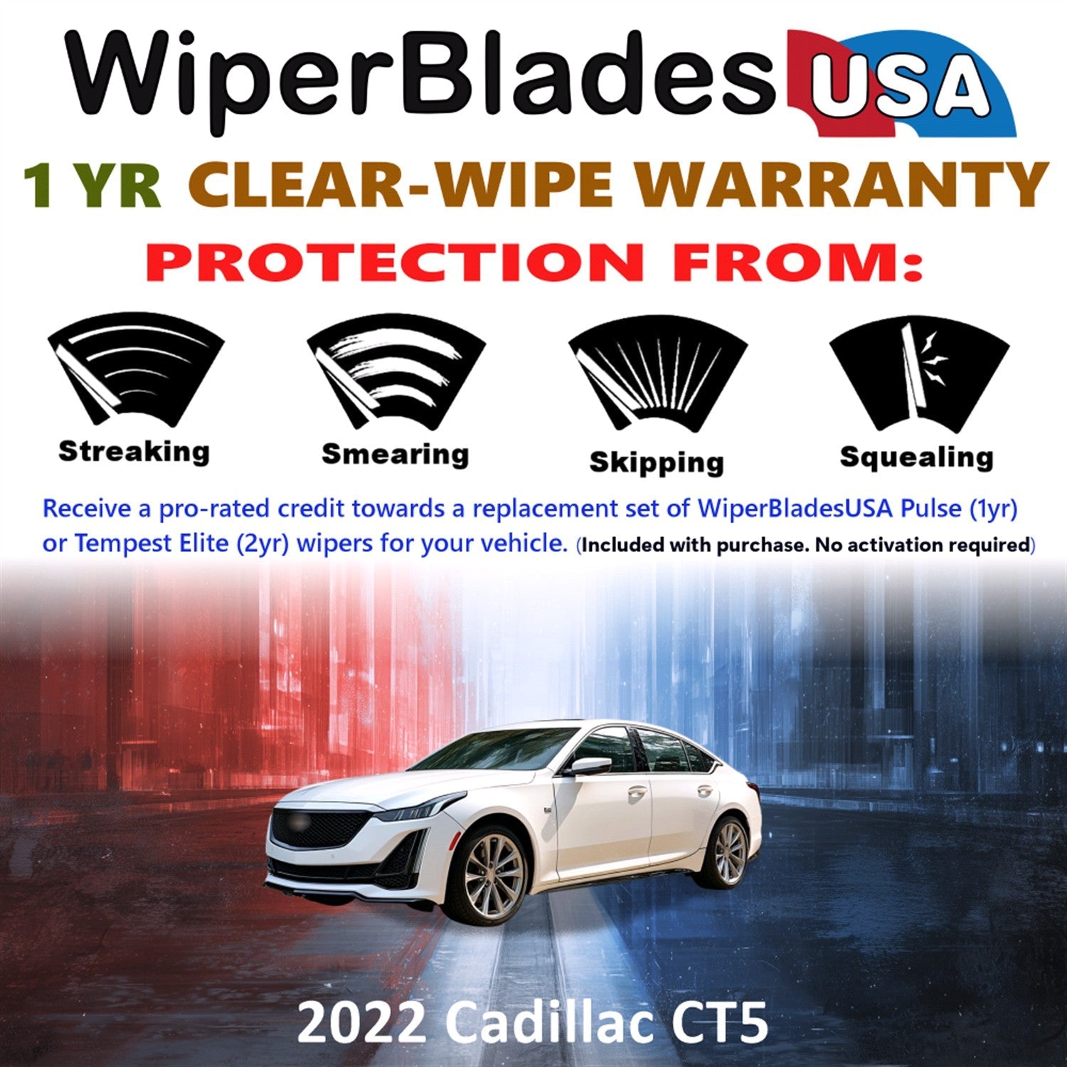 2022 Cadillac CT5 Wiper Blades Set w/1yr Warranty (Set of 2) Pulse Beam Wipers