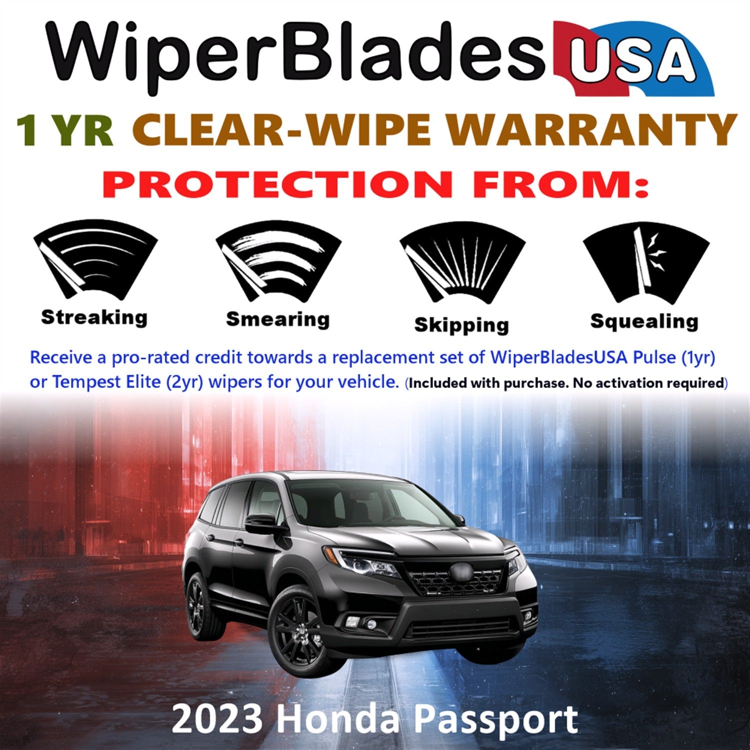 2023 Honda Passport Wiper Blades w/1yr Wear Warranty (Set of 3) w/Rear Wipers