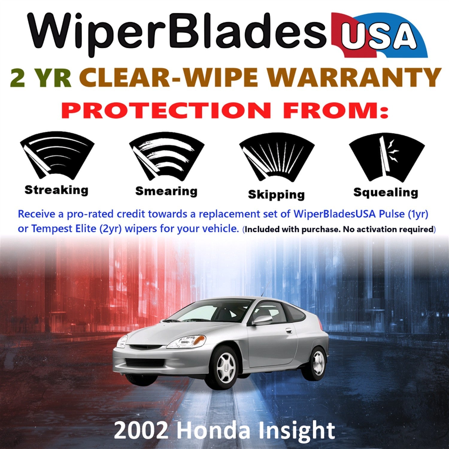 2002 Honda Insight Wiper Blades w/2yr Wear Warranty (Set of 3) w/Rear Wipers