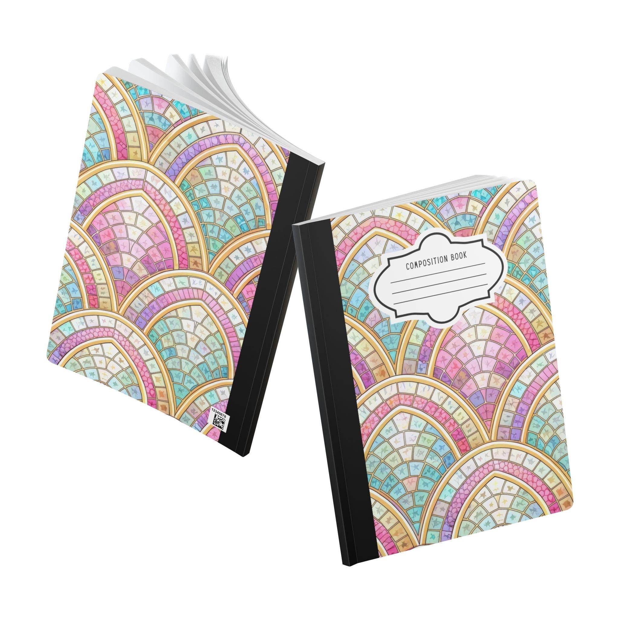 ColorFlow | Pastel Mosaic Arch Pattern Composition Notebook | Colorful Geometric Journal for School and Work